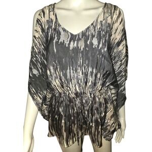 Express Women Abstract Print Dolman Sleeve Elastic Waist Blouse Top M